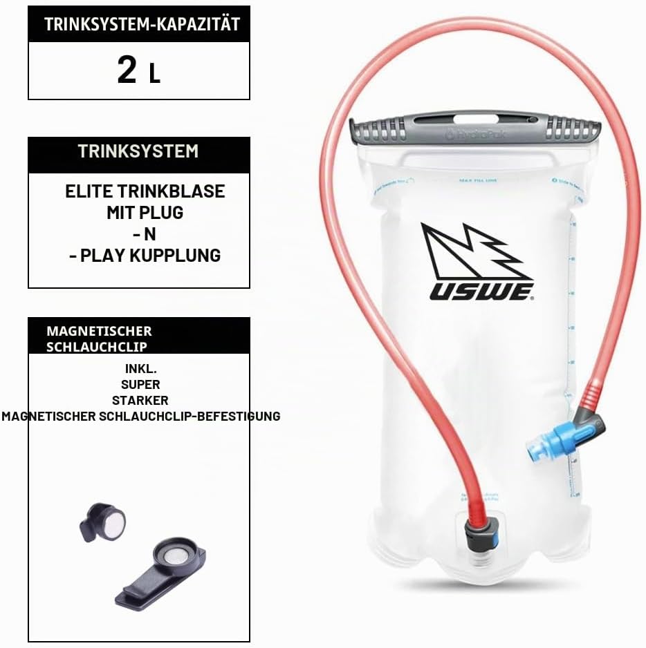 USWE Raw 3L Trinkrucksack mit 2,0 l Wasserblase, ein High End, Bounce Free Rucksack für Enduro und O