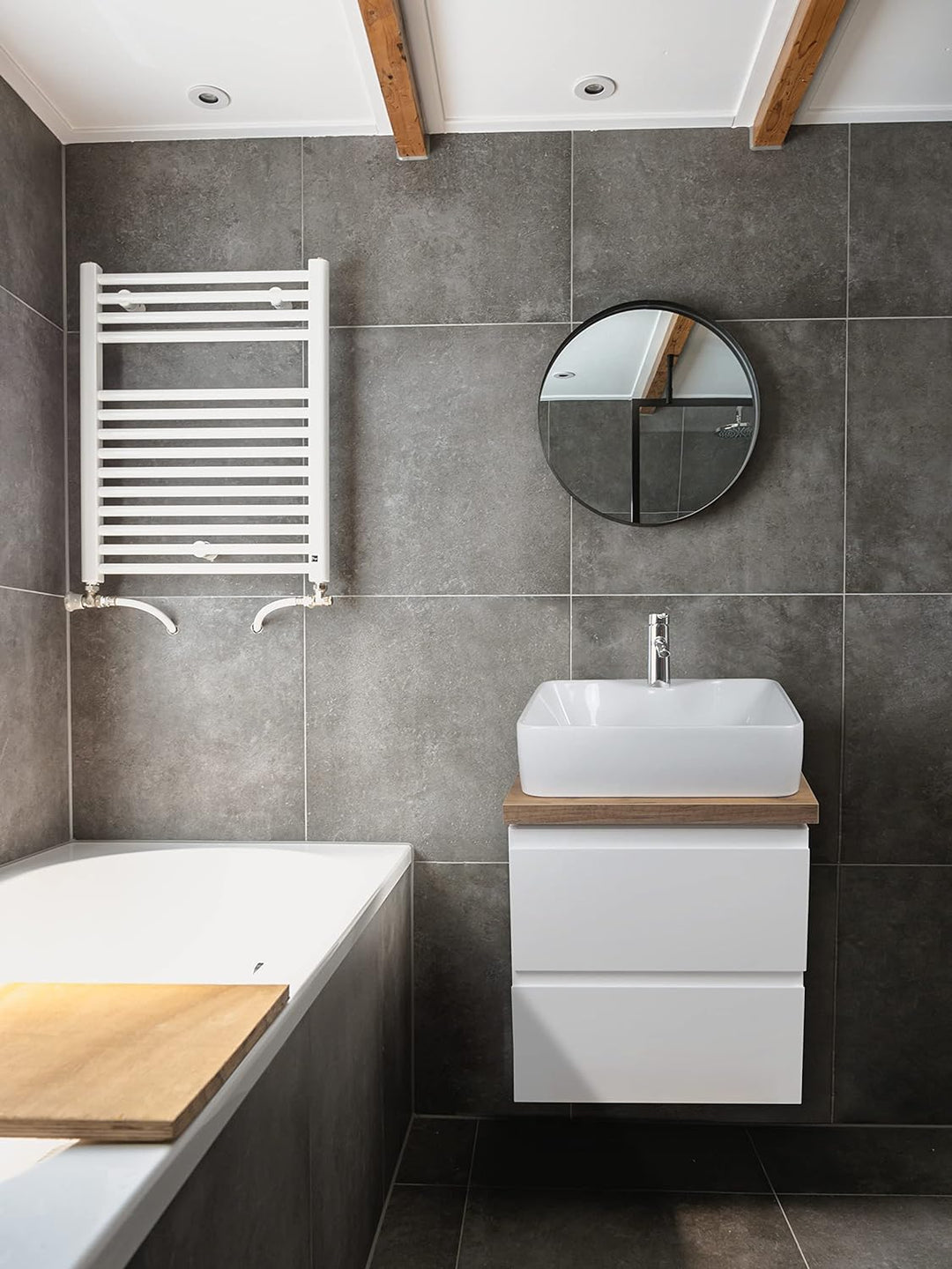 VBChome Badmöbel 50x40 cm Weiss Aufsatzwaschbecken mit Hahnloch 49x38 cm Aufsatzwaschtisch Waschbeck