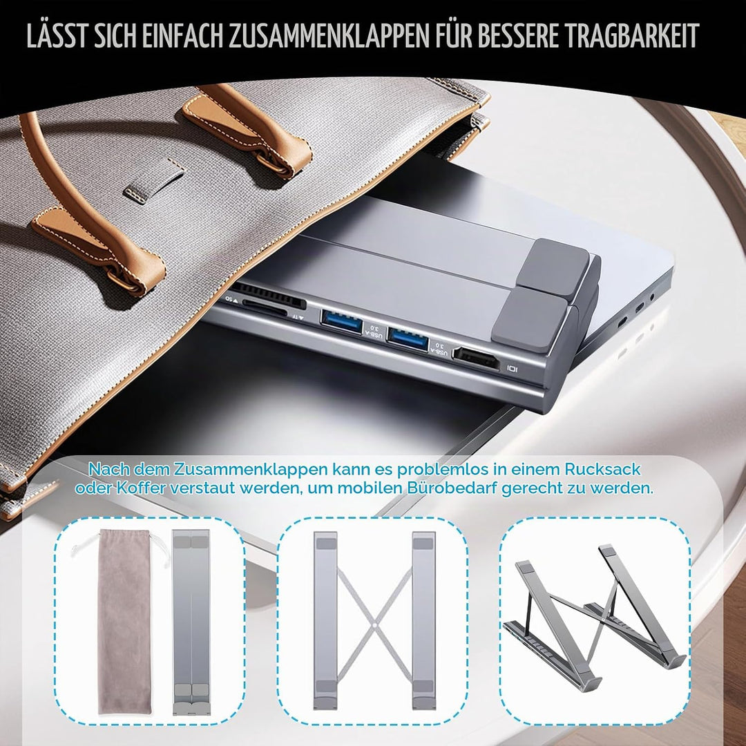 CISSIYOG Laptop Ständer,Höhenverstellbar und Faltbar,Laptop Ständer mit USB C 7in1 Dockingstation, H