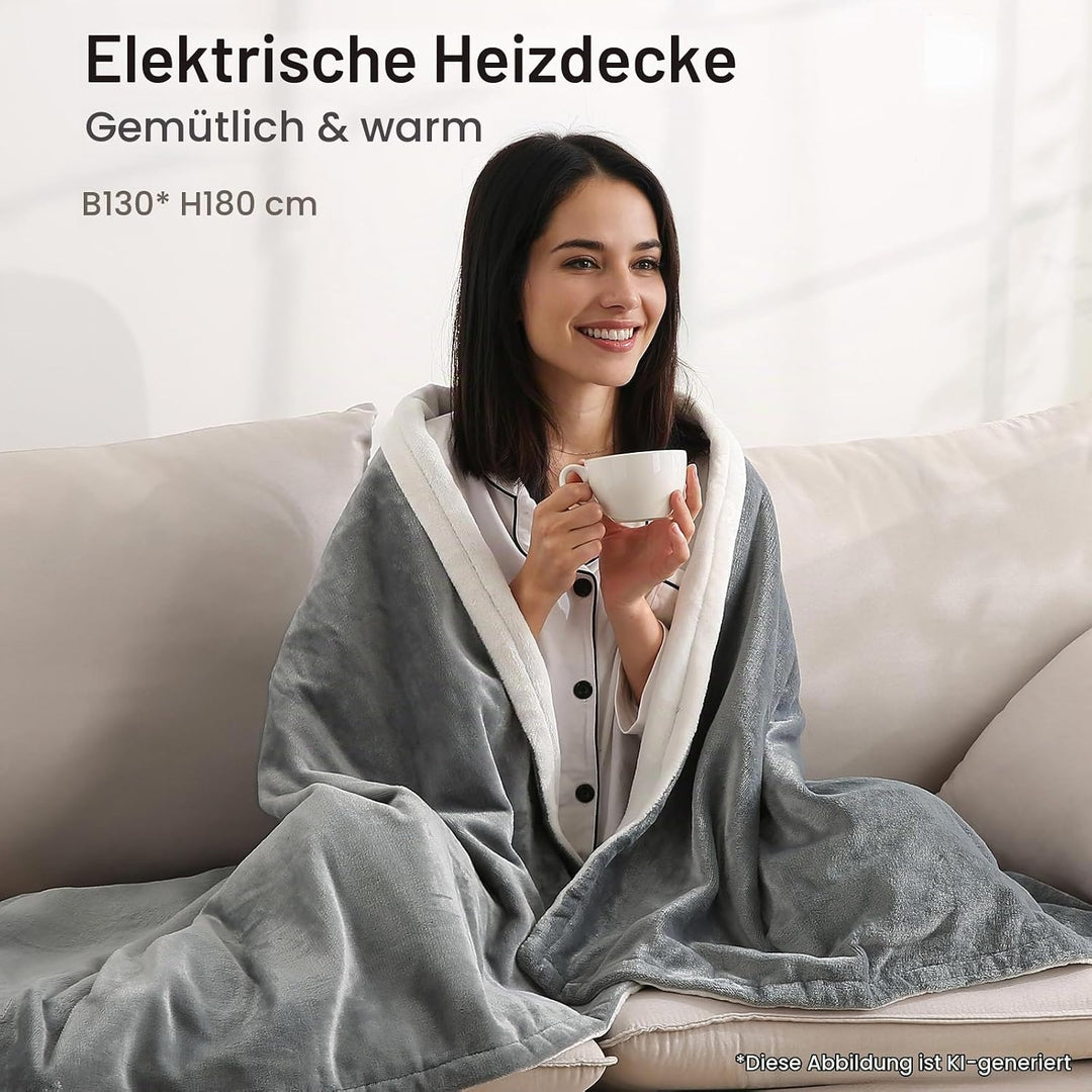 CURECURE Heizdecke 180 x 130 cm Wärmedecke Elektrisch fürs Bett mit Abschaltautomatik Überhitzungssc