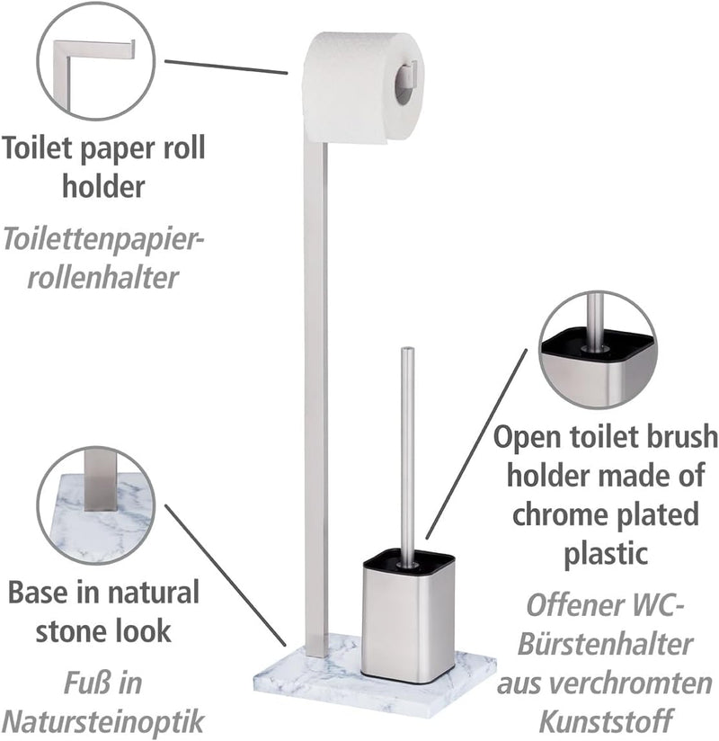 WENKO Stand WC-Garnitur Aprilia, Ständer für Toilettenpapier & Toilettenbürste, WC-Papierhalter in N