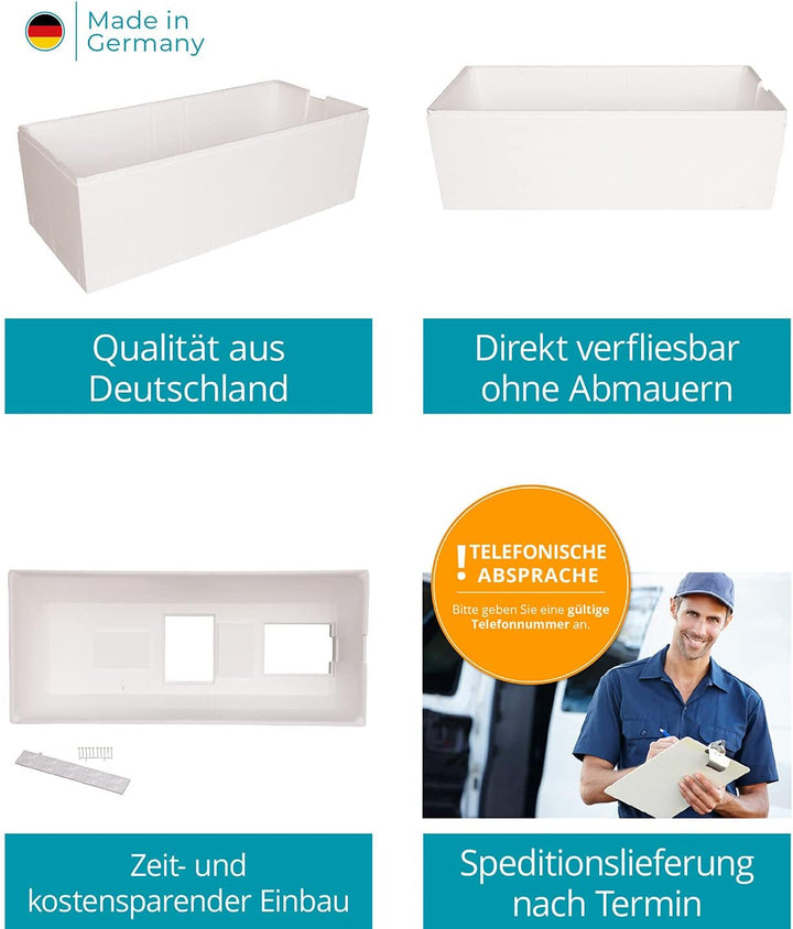 Calmwaters® Wannenträger 170 x 75 cm Modern Square, Passend für Rechteck-Badewanne 170x75 cm, Styrop