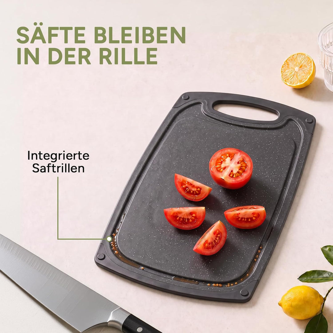 Schneidebrett Set 3-teilig Kunststoff mit Saftrille und Griff Schwarz, Schwarz