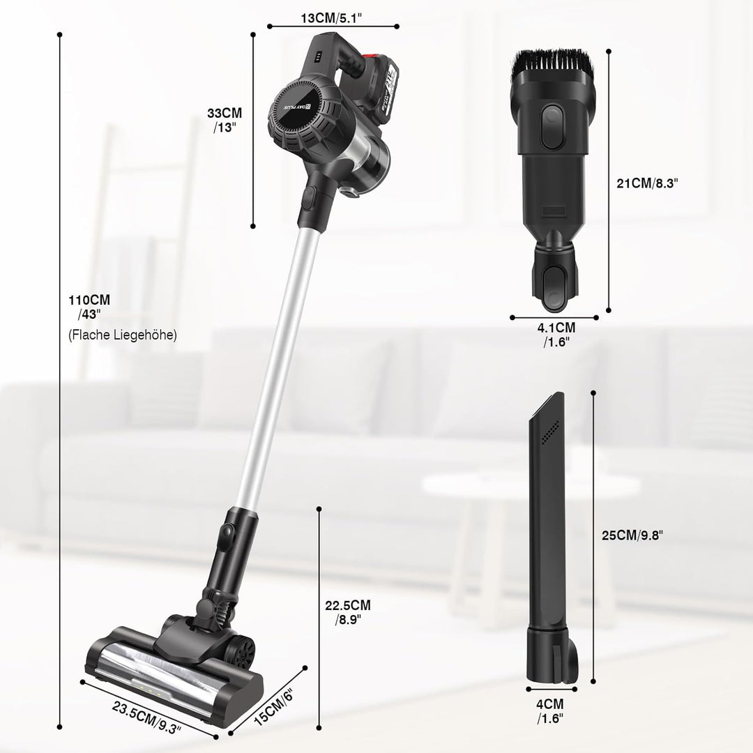 Freistehender kabelloser Staubsauger mit bürstenlosem Motor,3 in 1 Standstaubsauger mit LED&Bodenbür