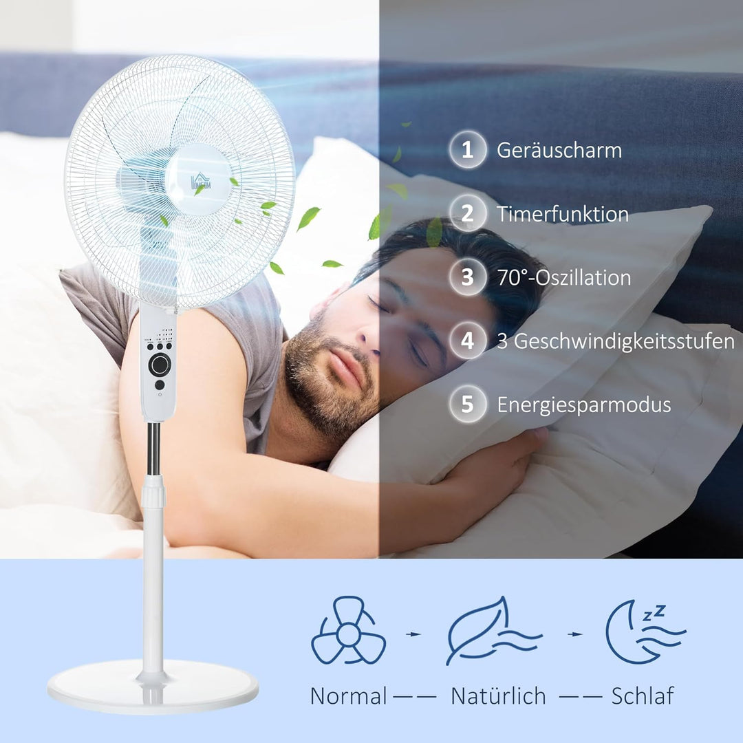 HOMCOM Standventilator mit Fernbedienung, Ventilator, Höhenverstellbarer Lüfter, 3 Geschwindigkeitss