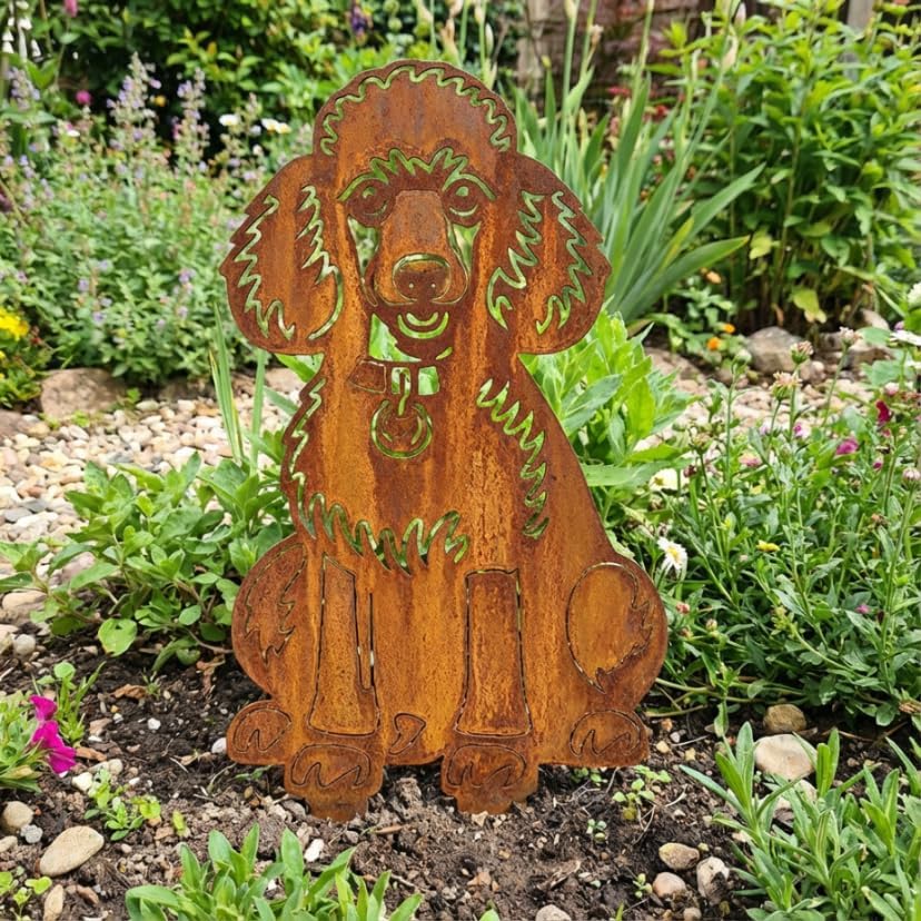 Kapaga - Edelrost Gartenstecker Poodle - Rost Deko Hund Rostfigur, Poodle