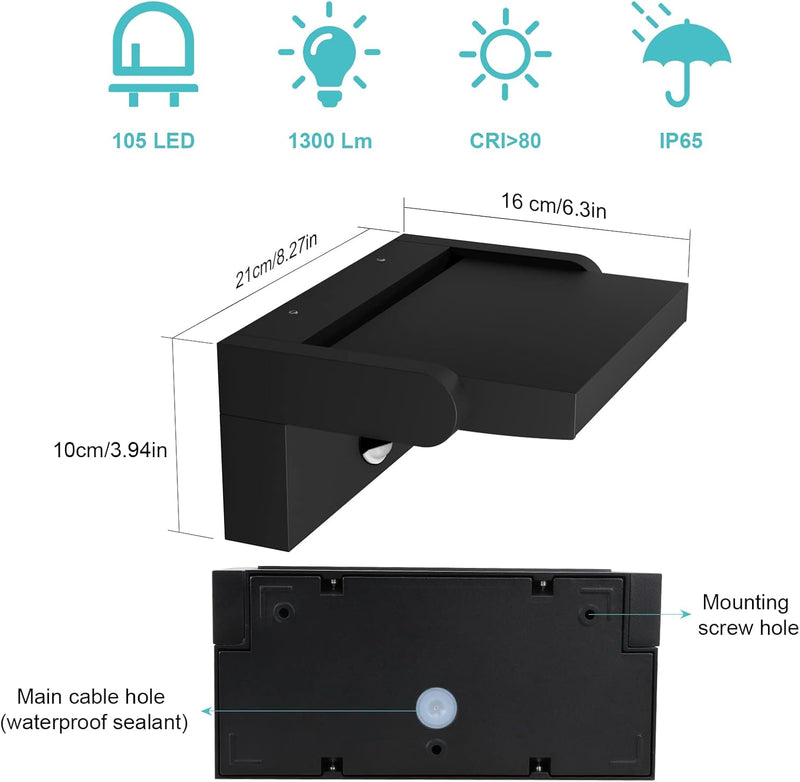 Klighten 24W LED Aussenwandleuchte Aussenleuchte mit Bewegungsmelder IP65 Wandleuchte Innen Aussen W