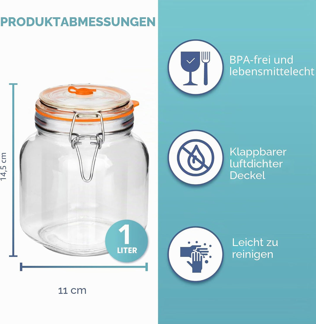Gärglas mit Luftschleuse, 1 l, ideal für sichere Gärung, Silikondeckel und Gärgewichte, 2 Stück