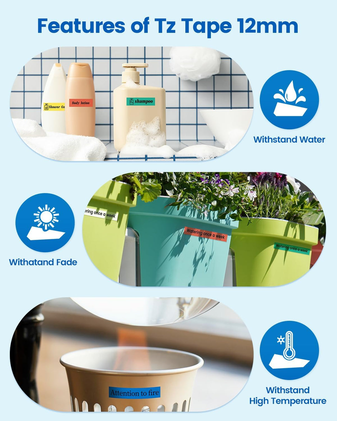 Aze 12mm Schriftbänder Kompatibel mit Brother p-touch Bänder 12mm, Schwarz auf Weiss/Transparent/Rot