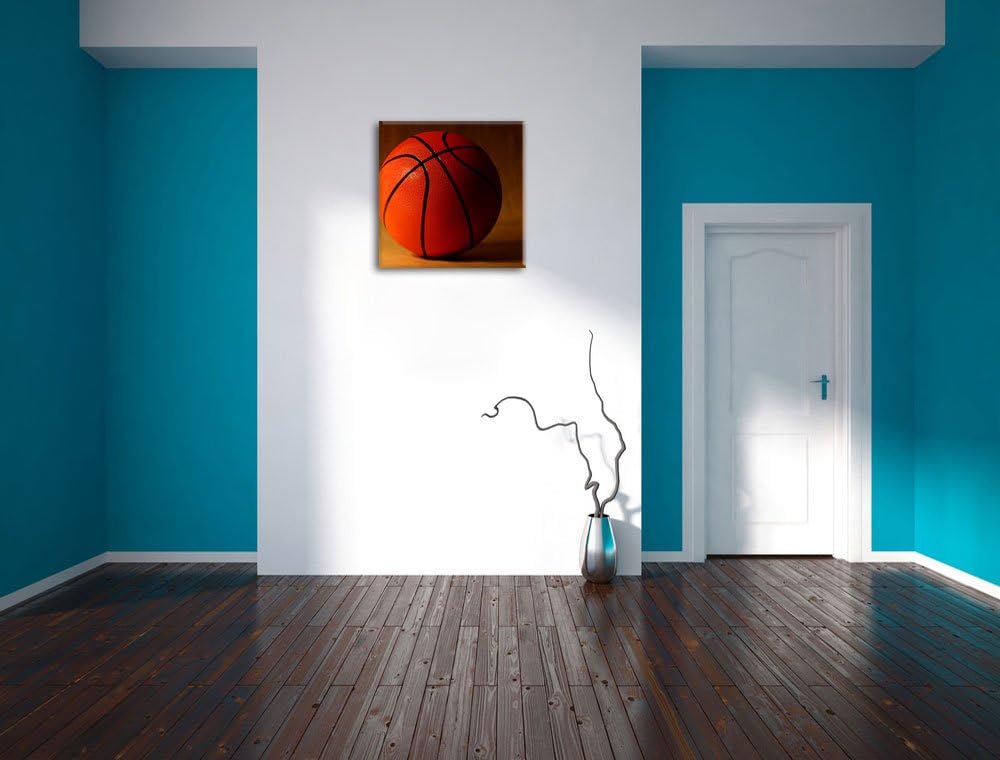 Pixxprint Basketball schwarzer Hintergrund, Format: 70x70 auf Leinwand, riesige Bilder fertig gerahm