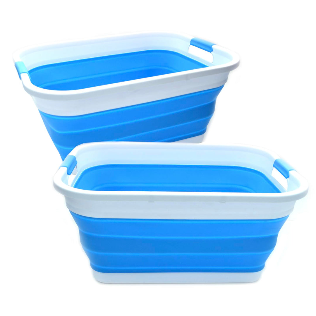 SAMMART 41L Set of 2 Collapsible Laundry Basket (Himmelblau, 2) Himmelblau 2, Himmelblau 2