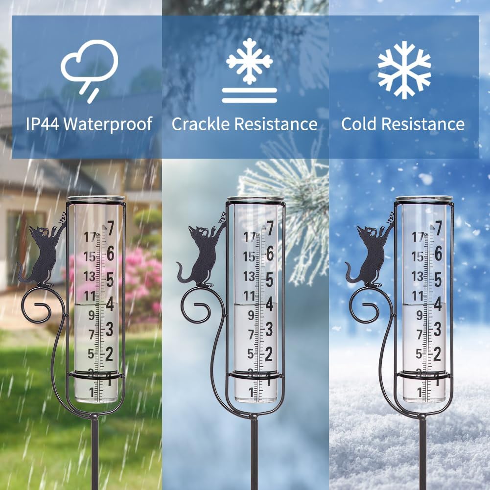 Regenmesser, Katzen-Regenmesser im Freien, Regenmessgerät mit Metallpfahl für Garten, Terrasse, Rase