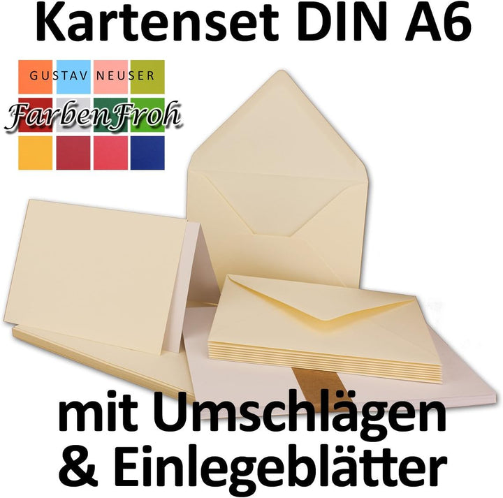 1000x Faltkarten Set DIN A6/C6 mit Brief-Umschlägen in Vanille - inklusive Einleger - 14,8 x 10,5 cm