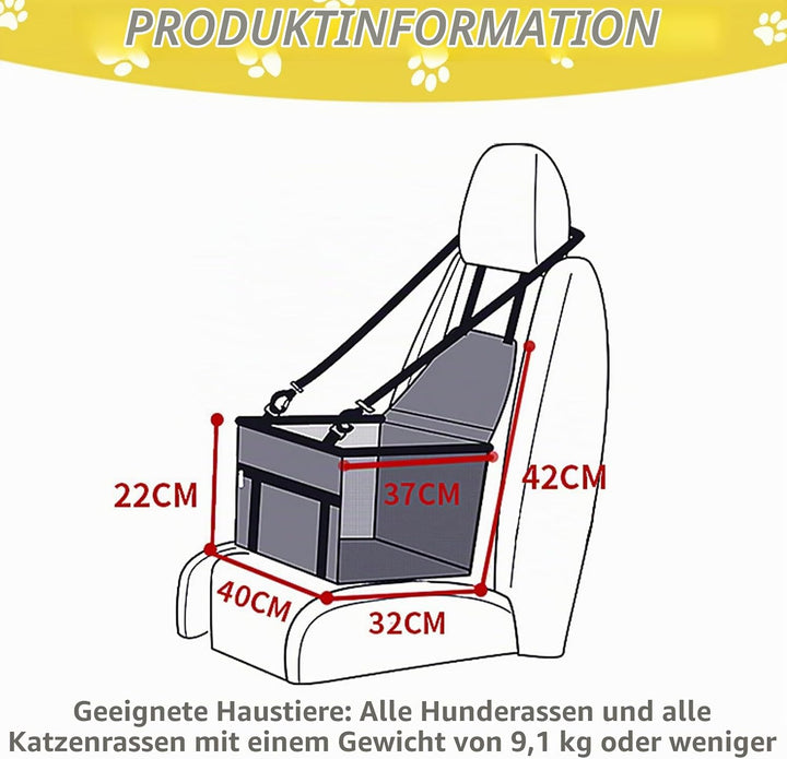 Extra Stabiler Hunde Autositz: 40 * 32 * 22cm Wasserdicht Atmungsaktiv Hundeautositz mit Sicherheits