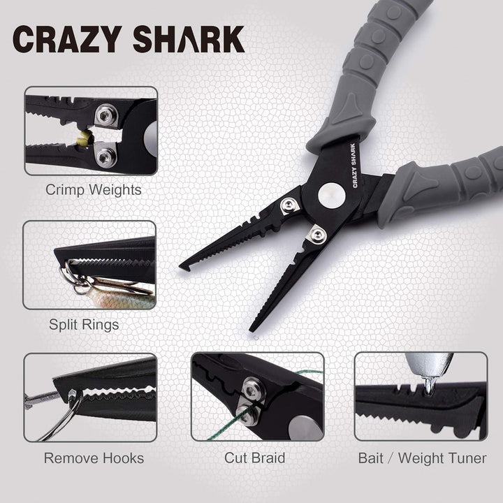 CRAZY SHARK Multifunktionale Angelzangen Linie Cutter Hook Remover Tackle mit Scheide und Lanyard Gr