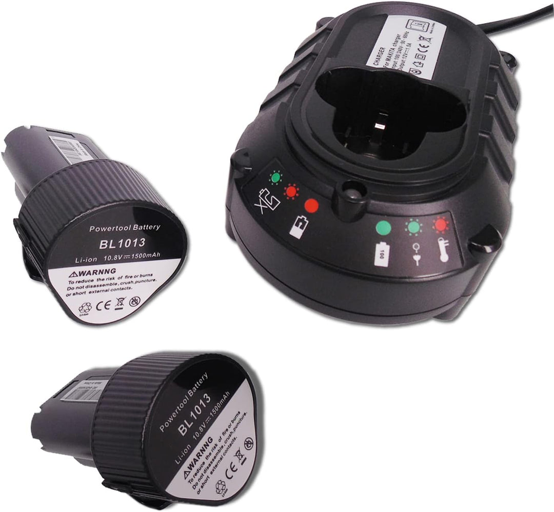 FengWings BL1013 10.8V 1.5Ah Ersetzen 2PCS Akku mit Ladegerät Kompatibel mit Für Makita Akku BMR102