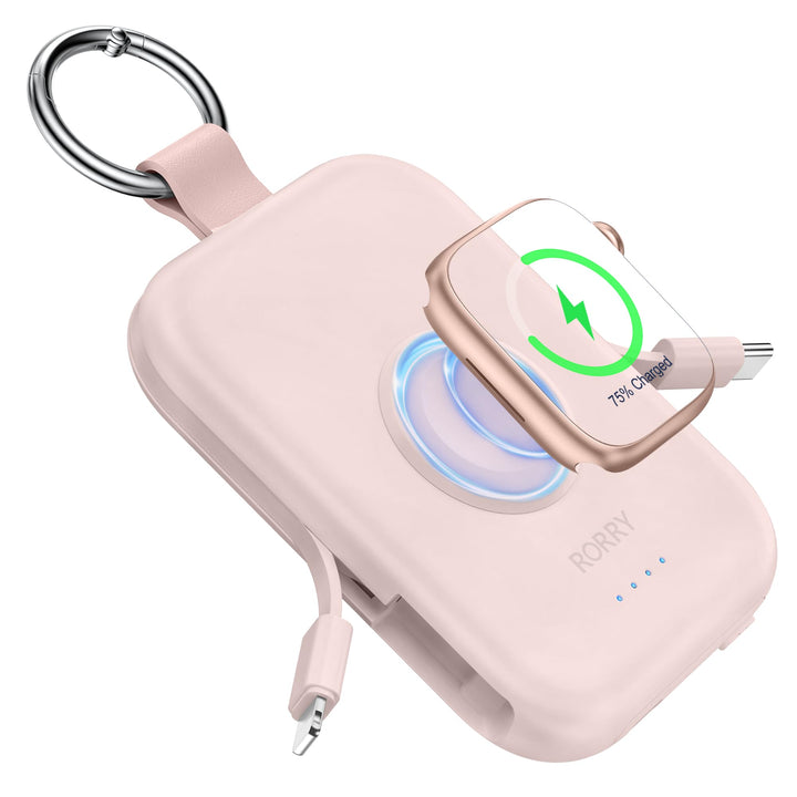 RORRY Power Bank, 5000mAh Powerbank mit Integriertem Kabel, Reise Portable Charger Schlüsselanhänger