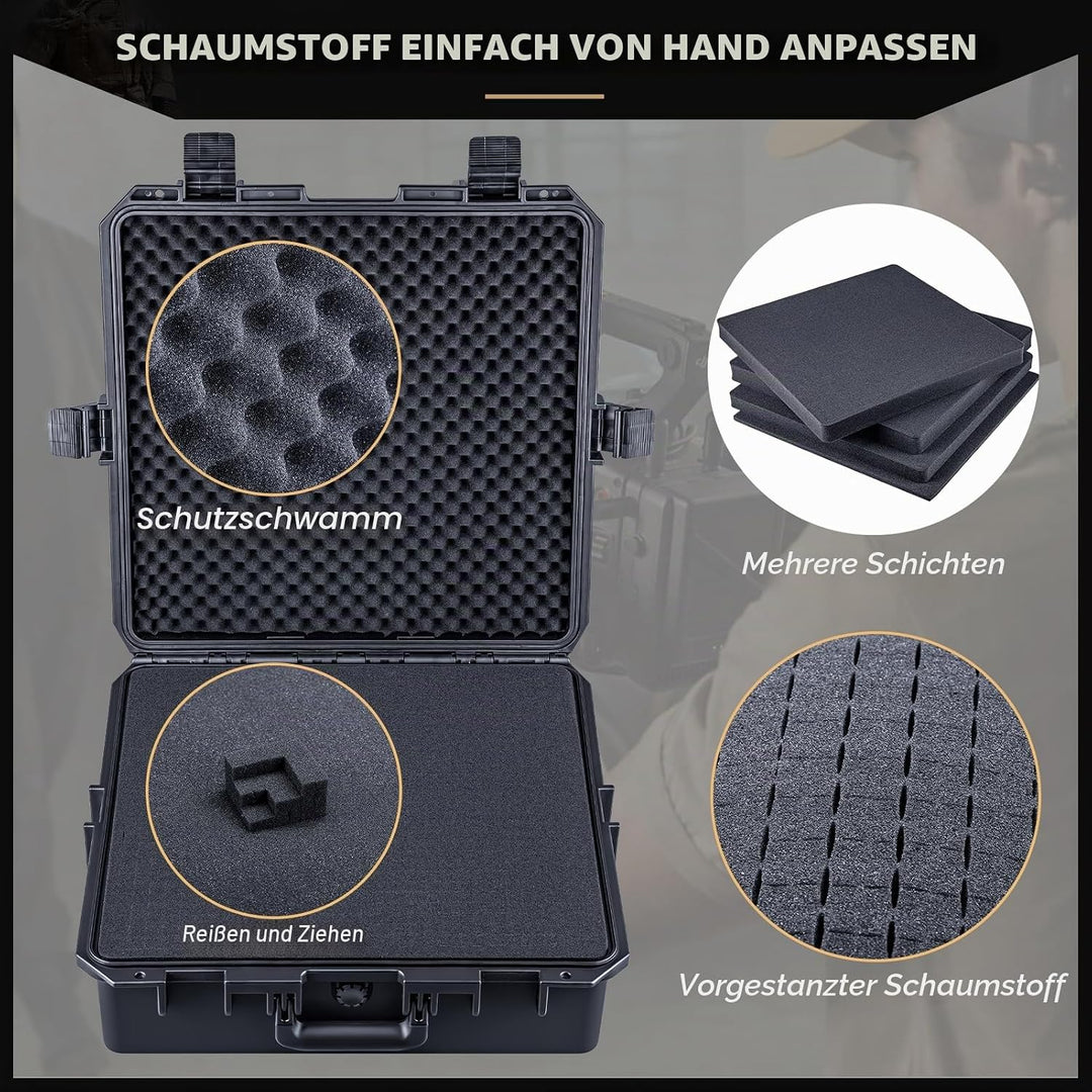 Lykus HC-4611 Wasserdicht Koffer mit anpassbar Rasterschaumstoff, Innengrösse 45,5x45,5x16,5 cm, Gee