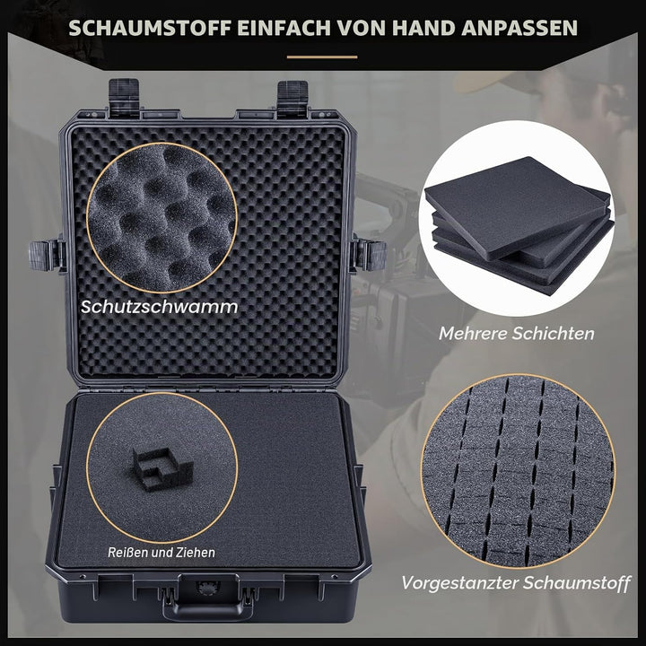 Lykus HC-4611 Wasserdicht Koffer mit anpassbar Rasterschaumstoff, Innengrösse 45,5x45,5x16,5 cm, Gee