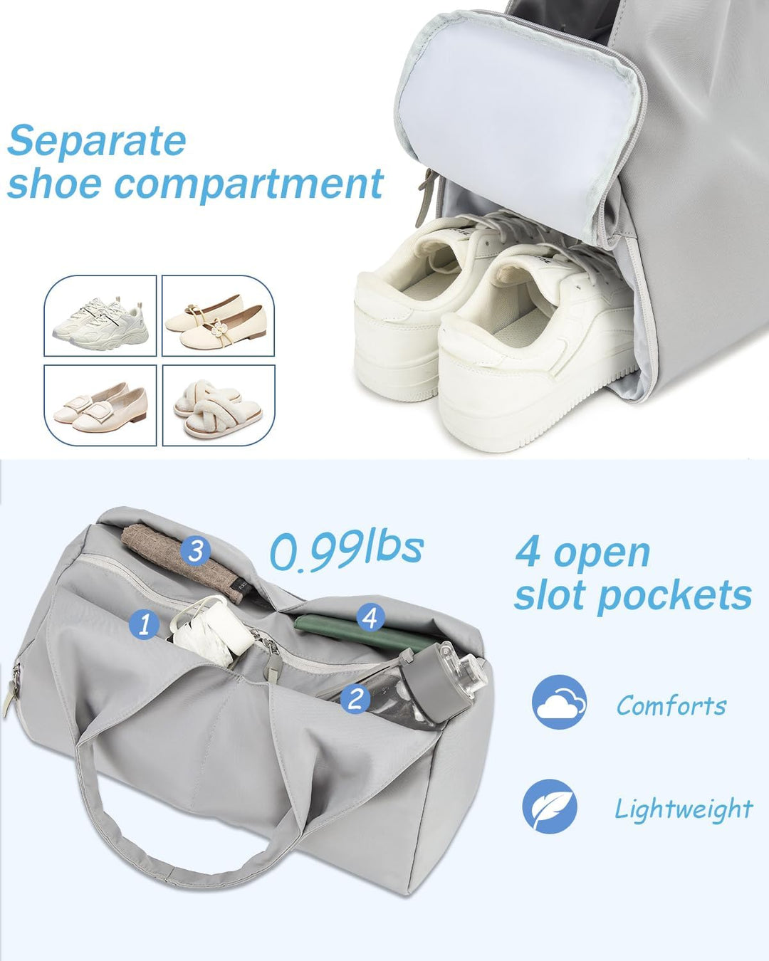 BlesMaller Sporttasche Damen Reisetasche Handgepäck mit Schuhfach & Nassfach Trainingstasche kleine