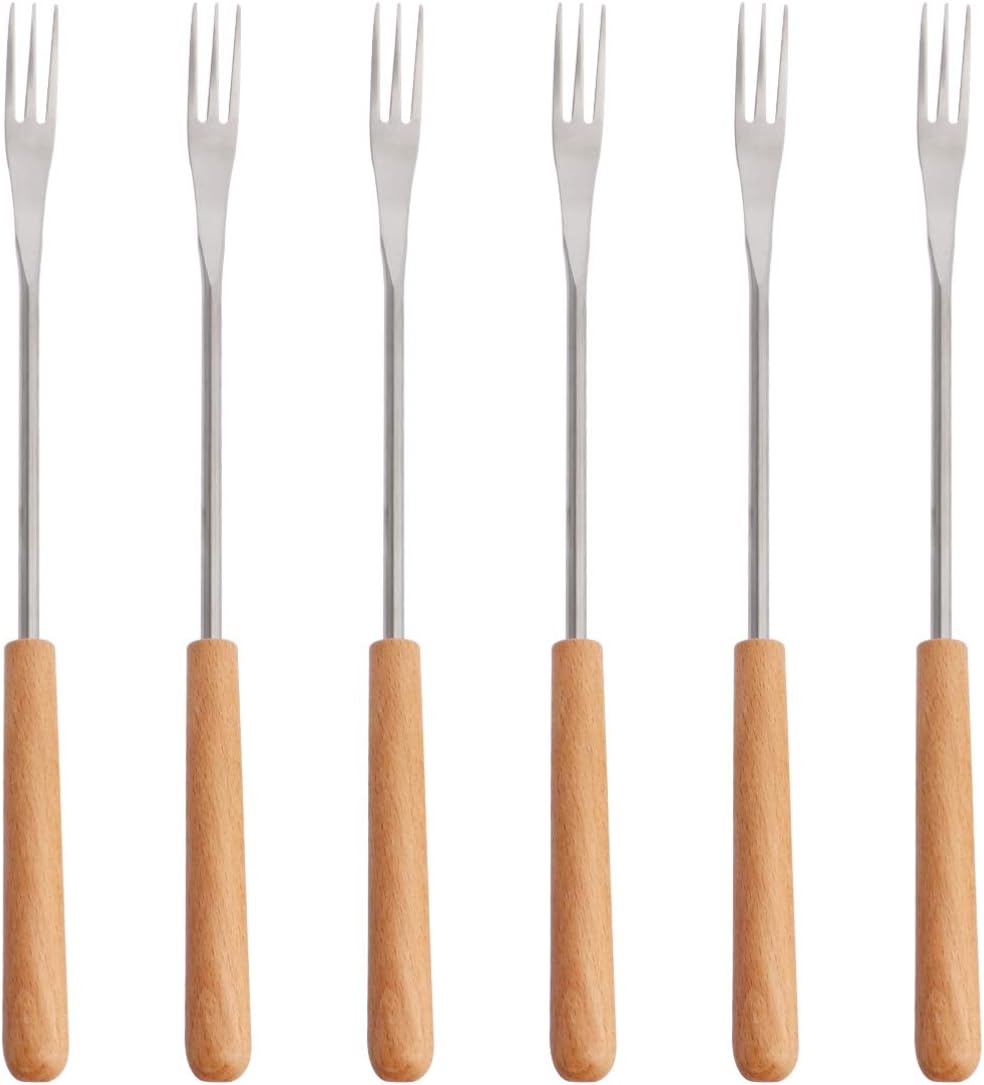 YARNOW 6 Stück Käsefondue-Gabeln Grillspiessgabeln mit Hitzebeständigem Holzgriff für Schokoladenkäs