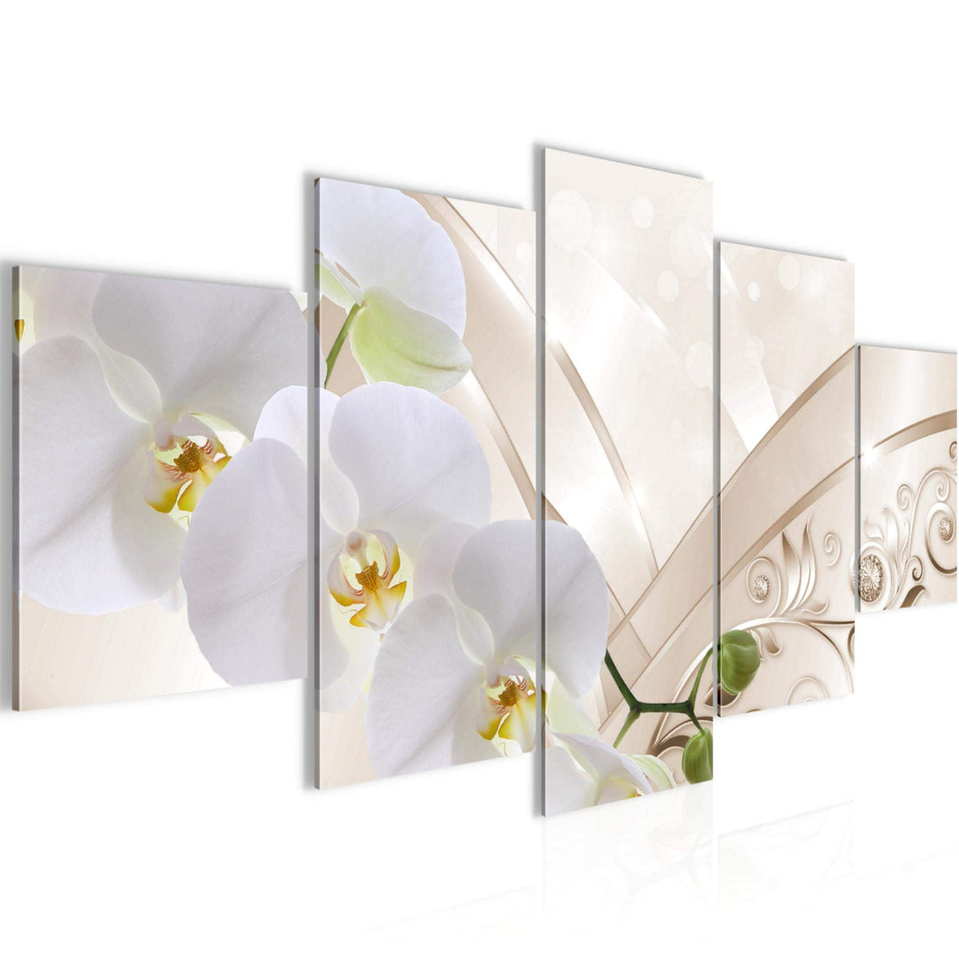 Runa Art Wandbilder Blumen Orchidee 5 Teilig Bild auf Vlies Leinwand Deko Wohnzimmer Abstrakt Biege