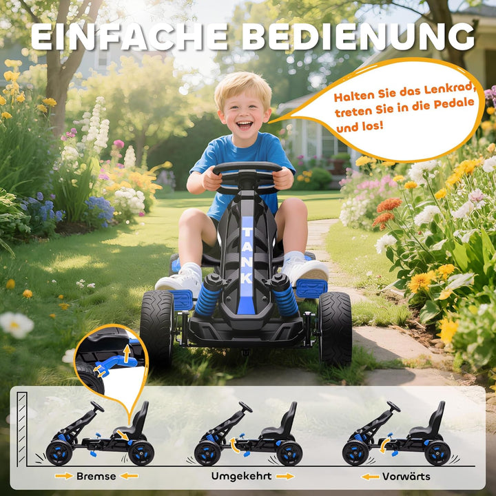 AIYAPLAY Gokart Tretauto mit Handbremse, Automatisches Kupplungssystem, Vor- und Rückwärtsgang, Tret