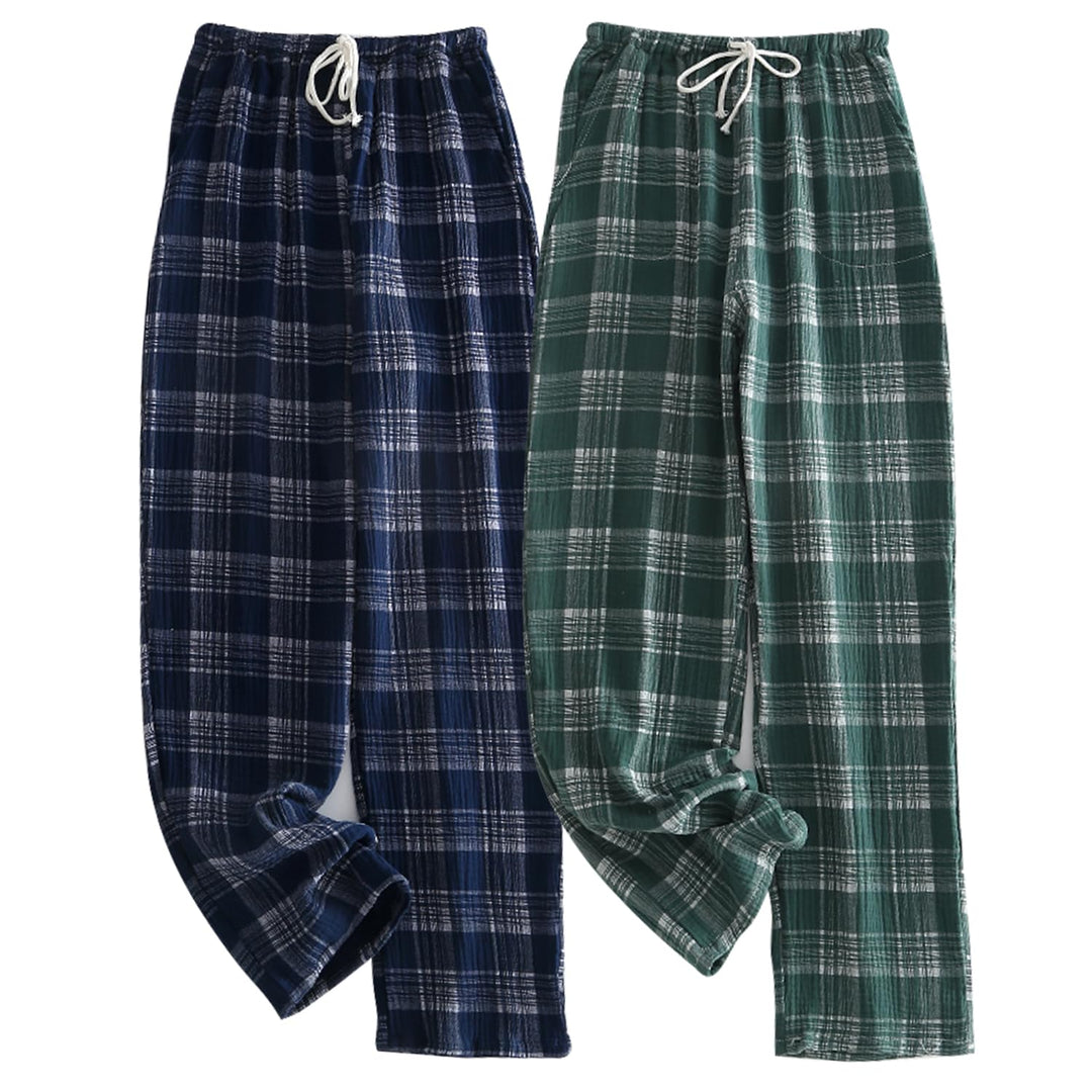 STMAHER 2er Pack Herren Schlafanzughose Baumwolle Pyjamahose Herren Lang Pyjamahose Karierte Nachtwä