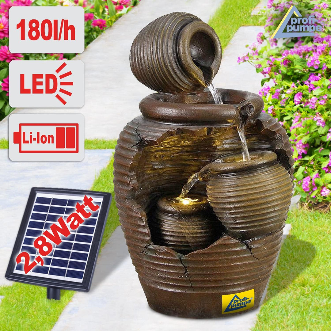 Solar Gartenbrunnen Brunnen Solarbrunnen Zierbrunnen Wasserfall Gartenleuchte Teichpumpe für Terrass