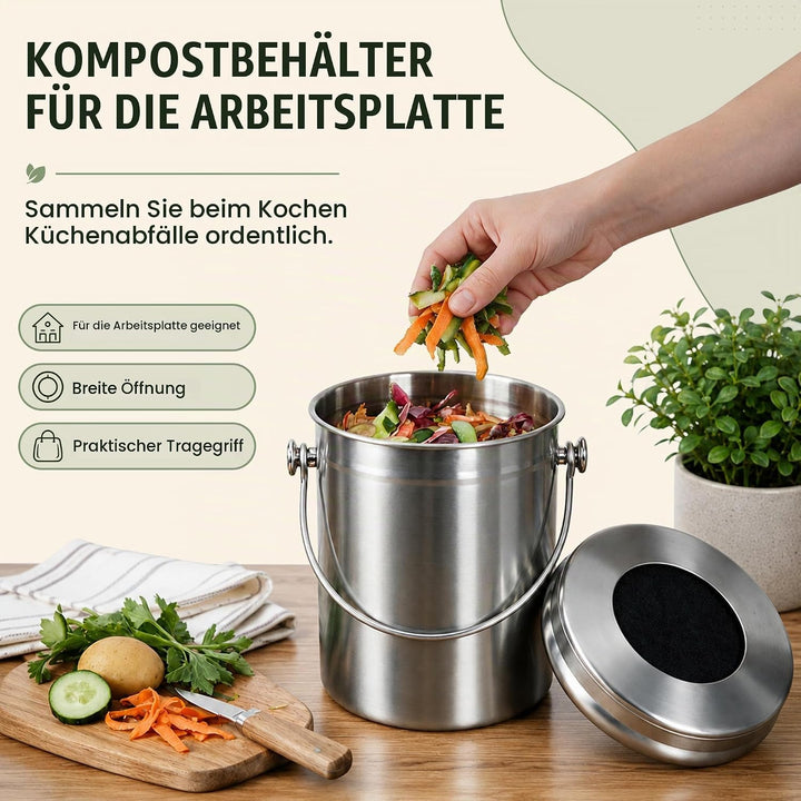 Epica Komposteimer, Edelstahl, 1 Gallon Grau, Grau