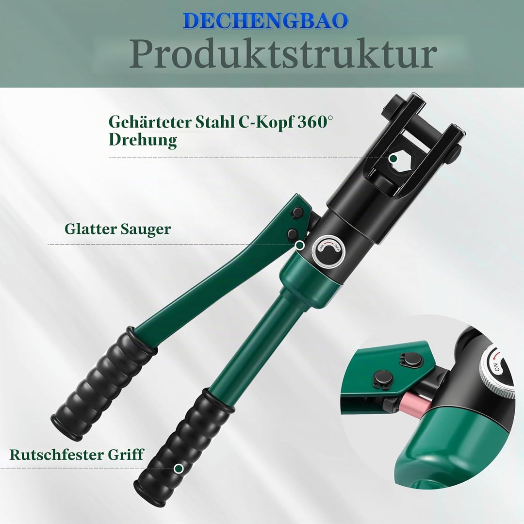 Hydraulische Kabelschuh-Crimpzange 10–120 mm², Werkzeugsatz für elektrische Anschlusskabel mit 8 Mat