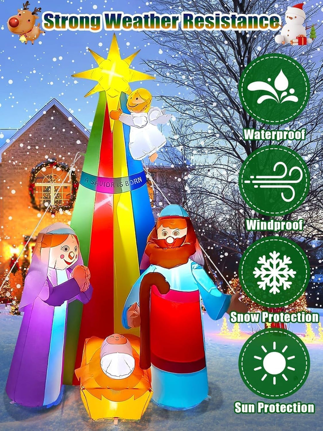 Kalolary 7FT Weihnachten Aufblasbare Jesus Dekoration, Beleuchtete Outdoor Krippe mit Stern von Beth