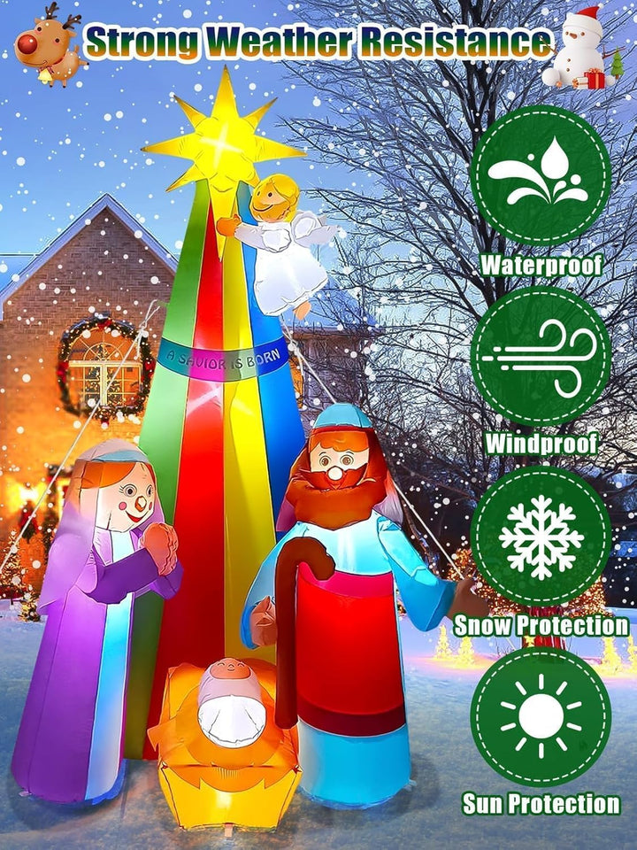 Kalolary 7FT Weihnachten Aufblasbare Jesus Dekoration, Beleuchtete Outdoor Krippe mit Stern von Beth