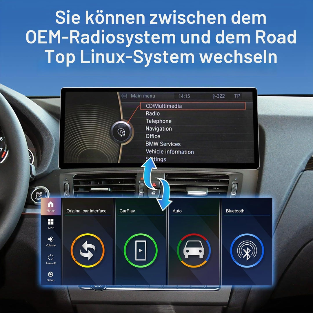 Road Top CarPlay Bildschirm, 12,3 Zoll Ultra-schmal Autoradio Stereo Touchscreen für BMW X3 X4 Serie