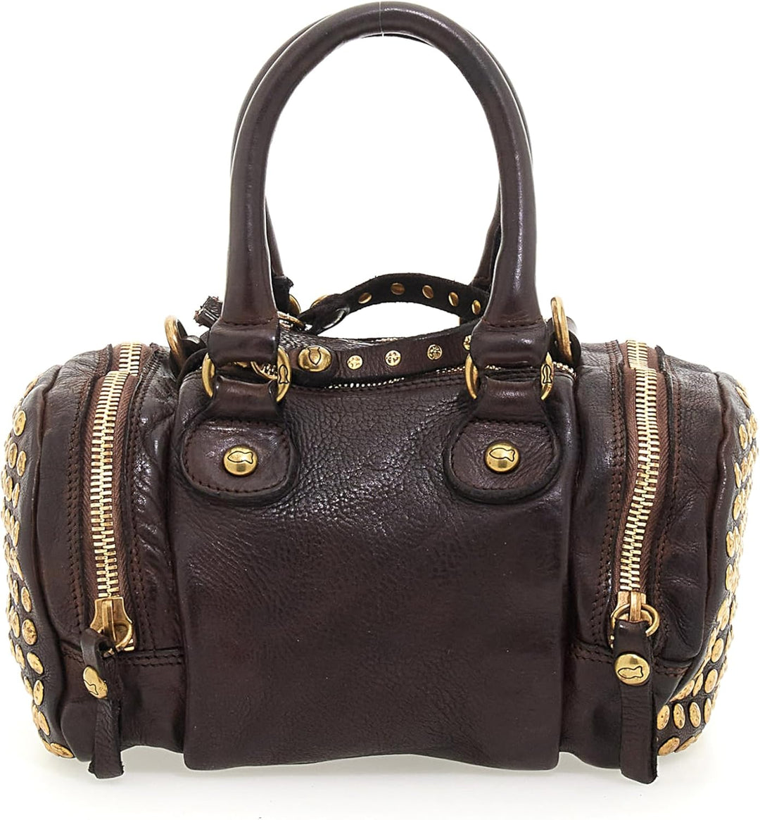 Campomaggi Damen Bowling-Tasche aus Leder mit Nieten Braun Einheitsgrösse Braun, Einheitsgrösse Brau