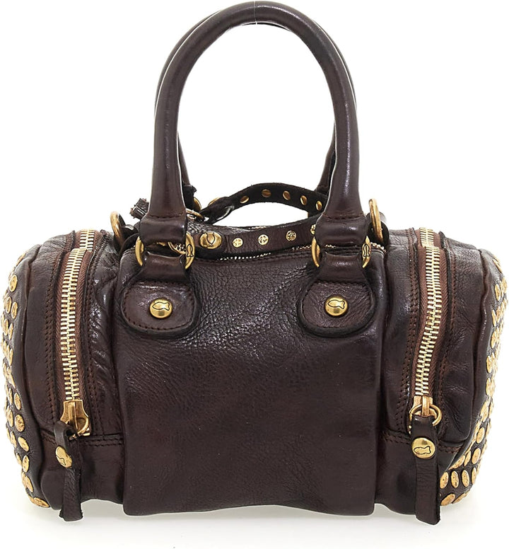 Campomaggi Damen Bowling-Tasche aus Leder mit Nieten Braun Einheitsgrösse Braun, Einheitsgrösse Brau
