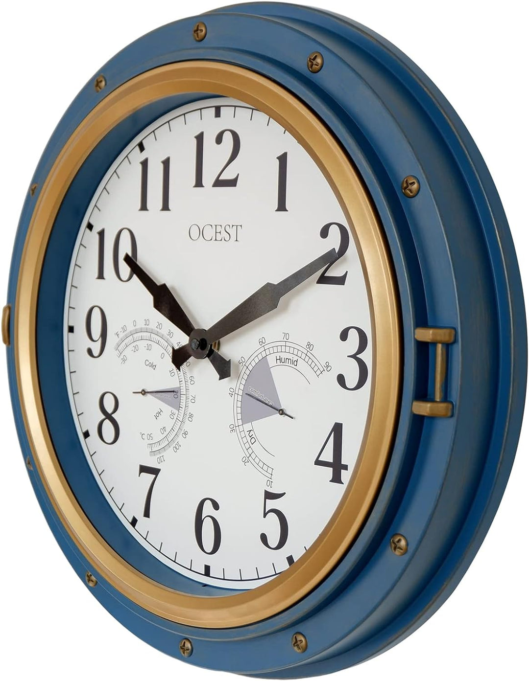 OCEST Gartenuhr Wetterfest, 40,6 cm Wasserdicht Wanduhr mit Temperatur und Luftfeuchtigkeit Retro le