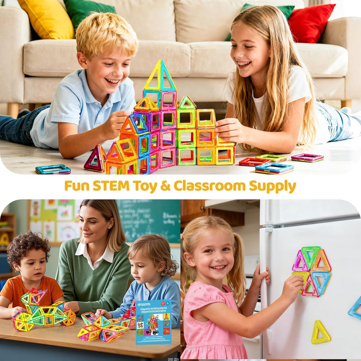 Crenova Magnetische Bausteine 50 Teile Magnetspielzeug Magnete Kinder Magnetbausteine STEM Lernspiel