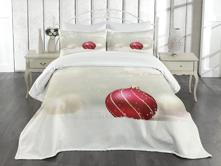 ABAKUHAUS Weihnachten Tagesdecke Set, Flitter mit Linien, Set mit Kissenbezügen luftdurchlässig, für