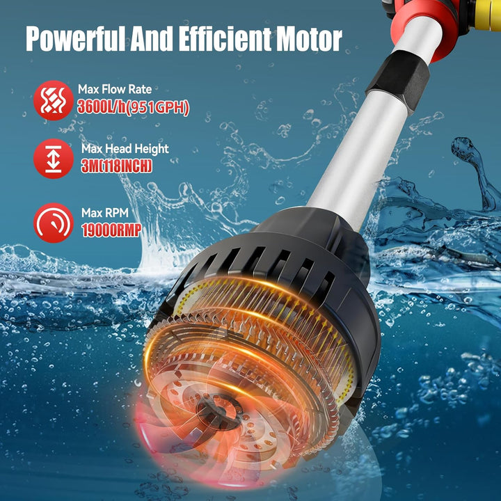 Kabellose Stabwasserpumpe, kompatibel mit Milwaukee M18, Förderleistung 3600 l/h, tragbare Wasserpum