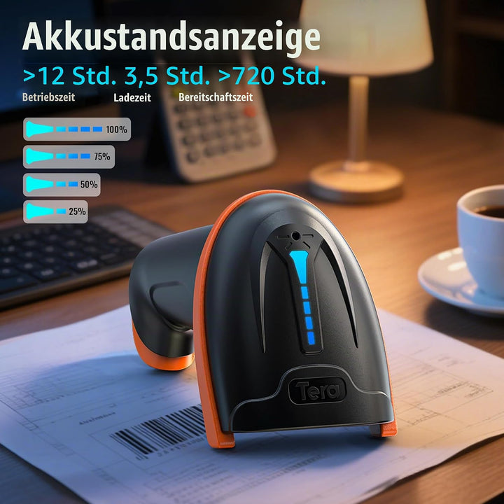Tera Barcode Scanner 1D 2D QR Wireless Kabellos 2,4 GHz + Wired USB 2,0 Kabelgebunden Handscanner Ba