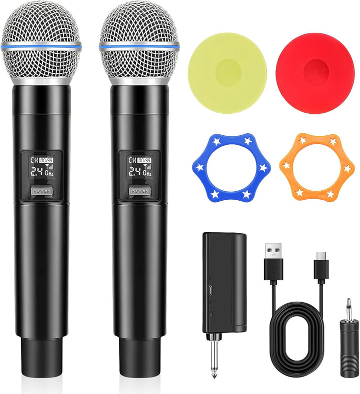 Kabelloses Mikrofon, Drahtloses UHF Mikrofon Set mit wiederaufladbarem, Dual Handmikrofon für Karaok