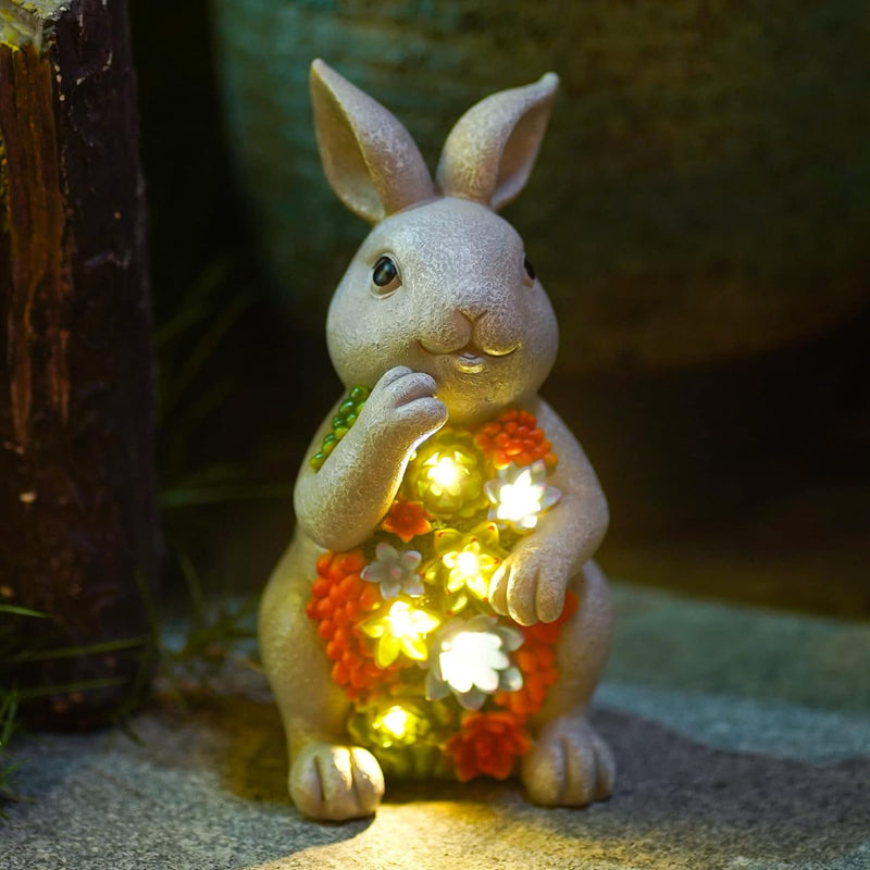 Yeomoo Solar Kaninchen Figuren Gartendeko für Draussen,Hase mit Sukkulenten Solarlampe Deko Bunny Fi