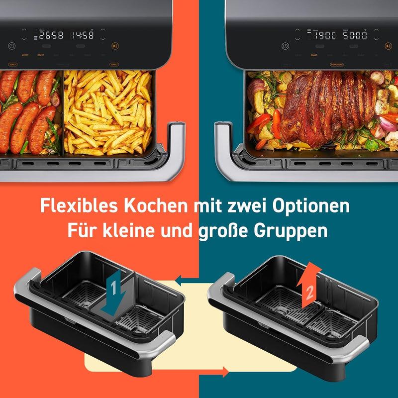 COSORI Heissluftfritteuse 2 Kammern Airfryer, 8-in-1 Dual Blaze TwinFry XXL 10L, Heissluftfritteuse