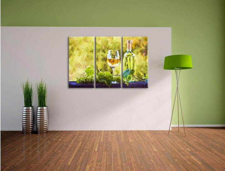 Pixxprint Edler Wein und Weintrauben als Leinwandbild/Grösse: 3 Teilig (120x80 cm) cm/Wandbild/Kunst