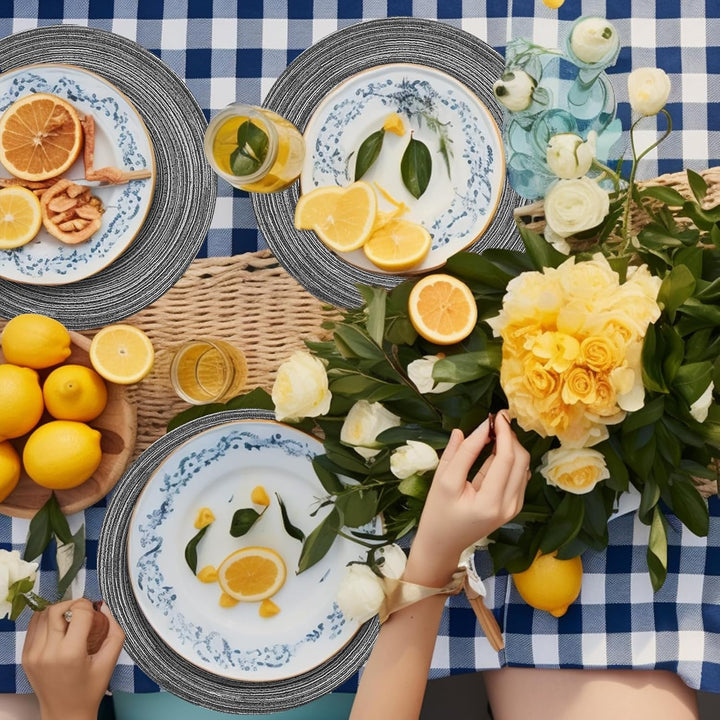 Platzsets Rund Grau Geflochten Tischsets 12er Set Hitzebeständigem Tisch Tischsets Waschbar für Küch