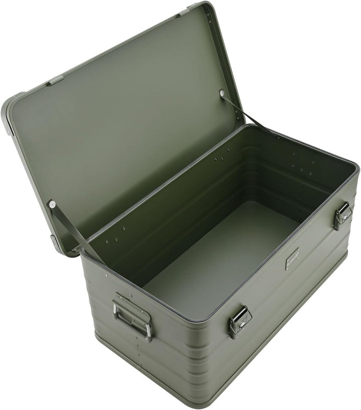 ALUBOX Alukiste abschliessbar E141G OLIVGRÜN - Premium Lagerbox 141 Liter - Materialstärke 1mm - Dec