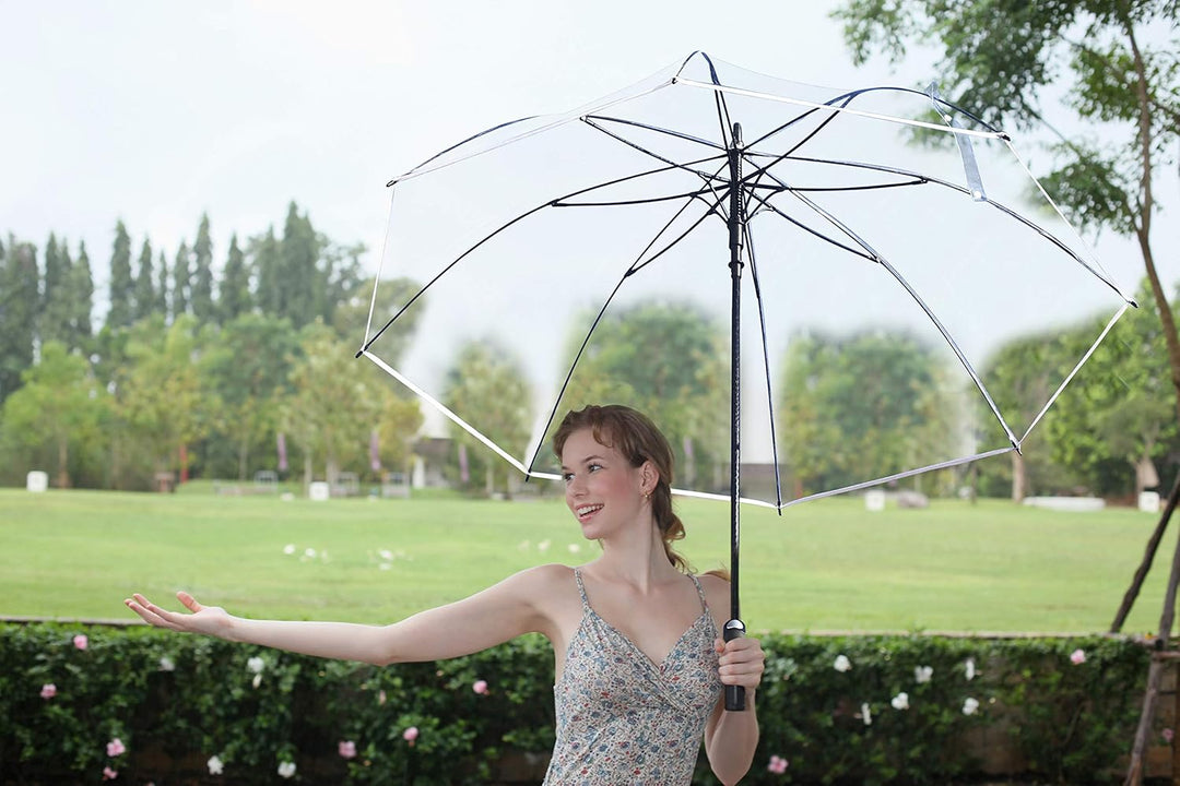 Sternenfunke Regenschirm sehr gross XXXL Ø150 cm transparent, Komfort Druckknopf, mit Tragehülle, Au