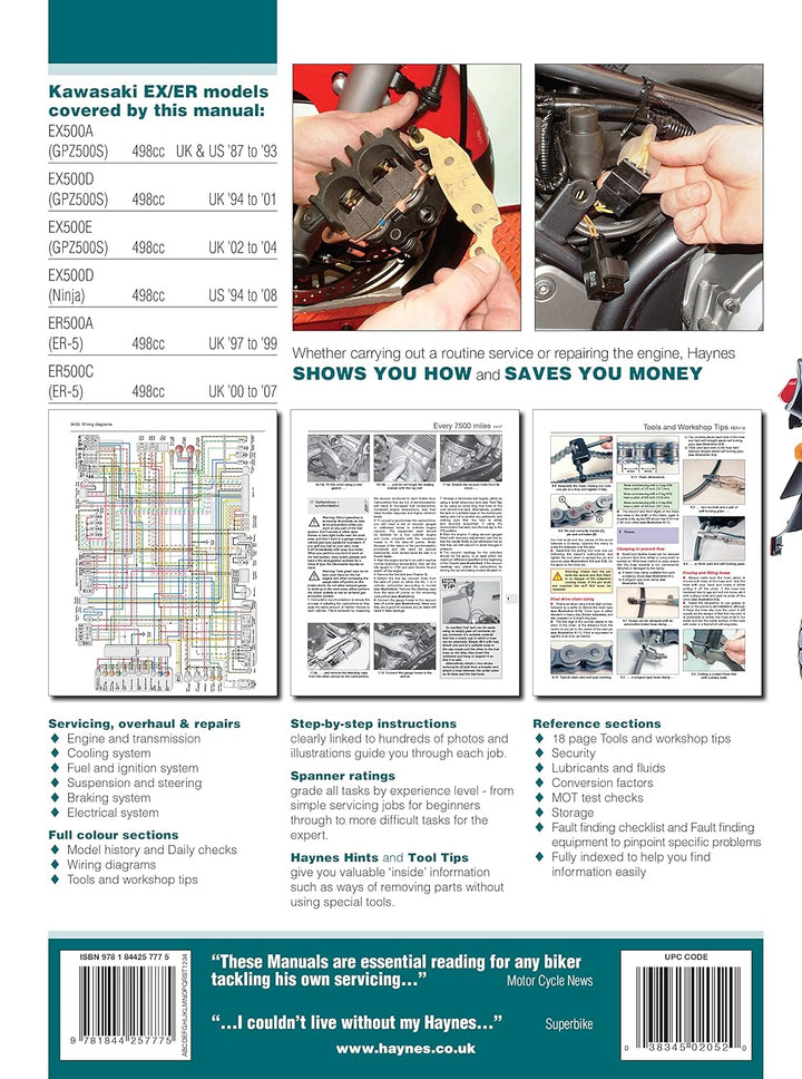 Kawasaki Ex500 Gpz500s '87 to '08 Er500 Er-5 '97 to '07 (Haynes Service & Repair Manual)