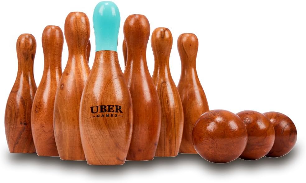 Ubergames Hochwertiges Kegelspiel - Top Qualität Wurfspiel - mit Robuste Tragetasche Holz, Holz